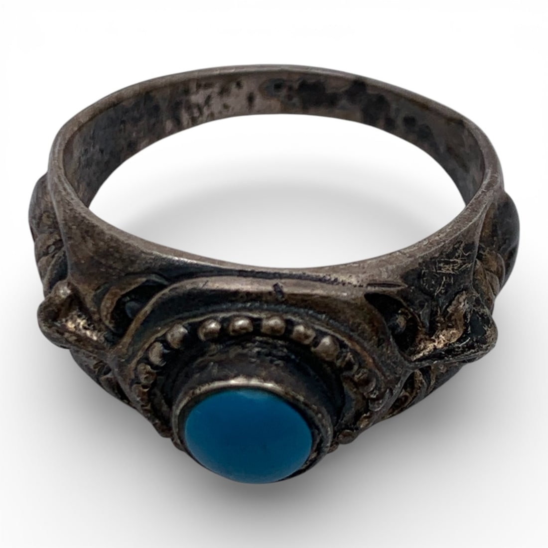 Sterling Silver & Blue Stone Ring - 5