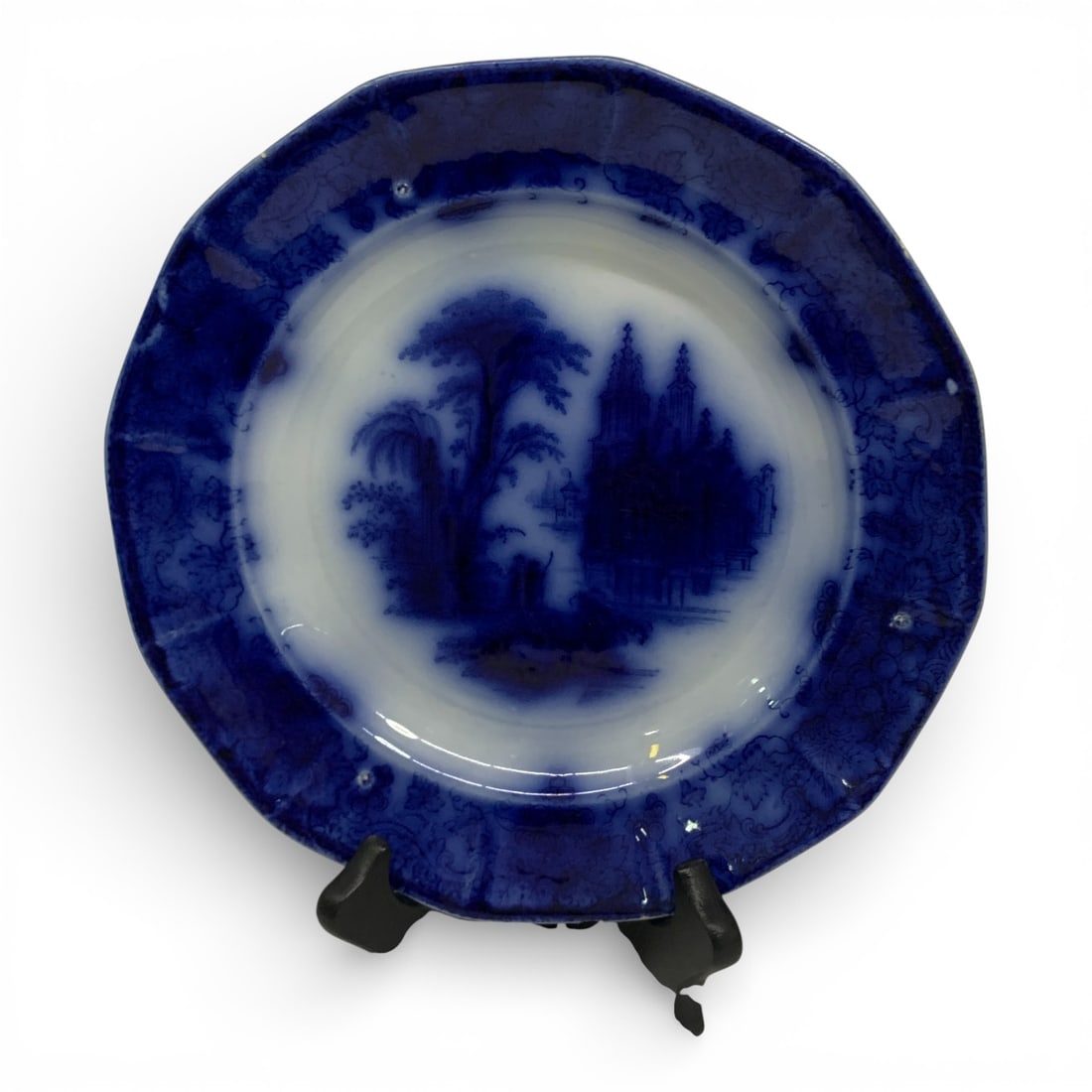Jacob Furnival Gothic Flow Blue Ironstone Plate: Marked On Bottom. 9" Diameter.