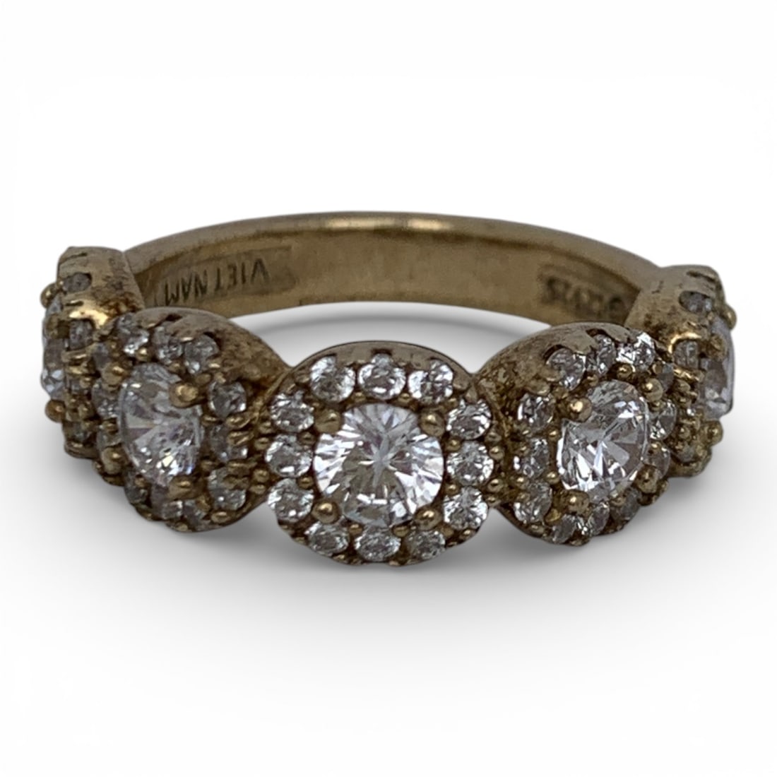 Sterling Gold Tone Ring With Cubic Zirconia: Marked 925 Cz - Size 5 - 3.9 Grams