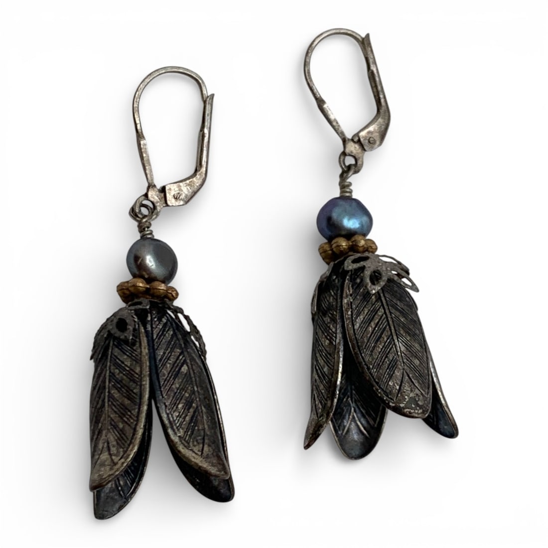 Pair Of Sterling Silver Earrings: Marked 925 - 1 3/4" Long - 7.2 Grams