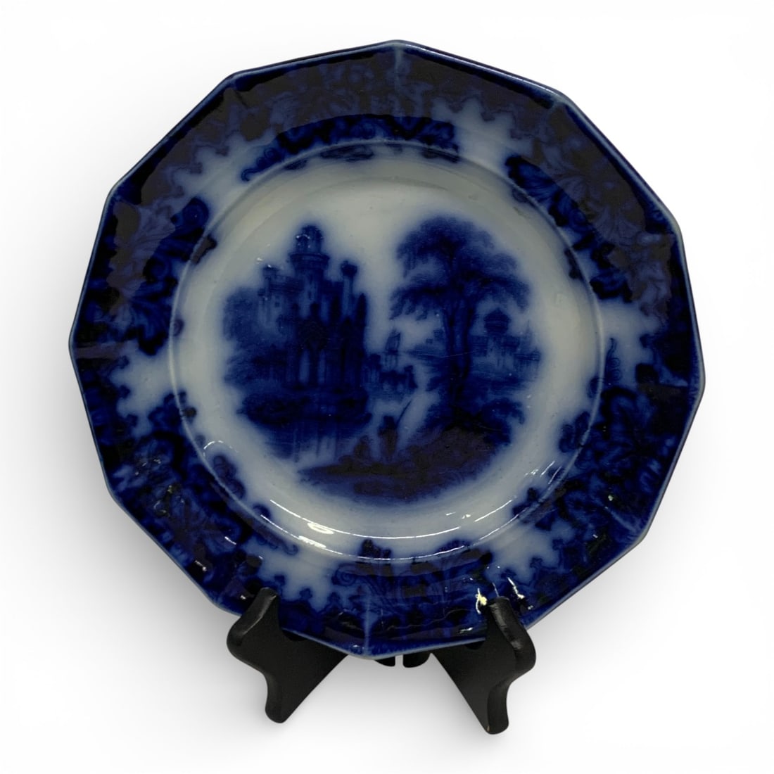 Coburg J. E. Flow Blue Ironstone Plate: Marked On Bottom. 9" Diameter.