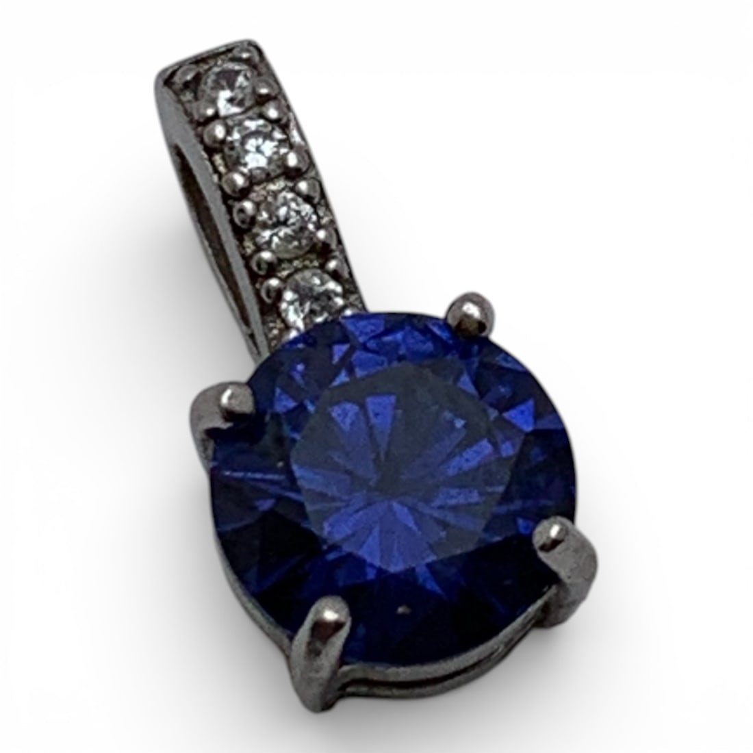 Sterling Pendant With Blue & Clear Stones: Marked 925 - 1/2" Long - 0.7 Grams