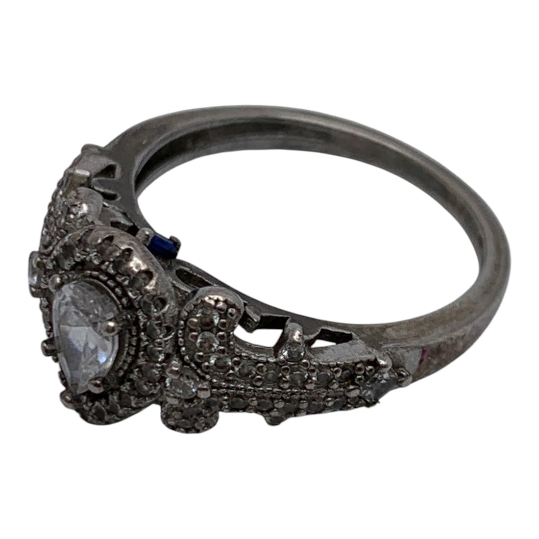 Sterling Silver Ring With Clear Stones - 3