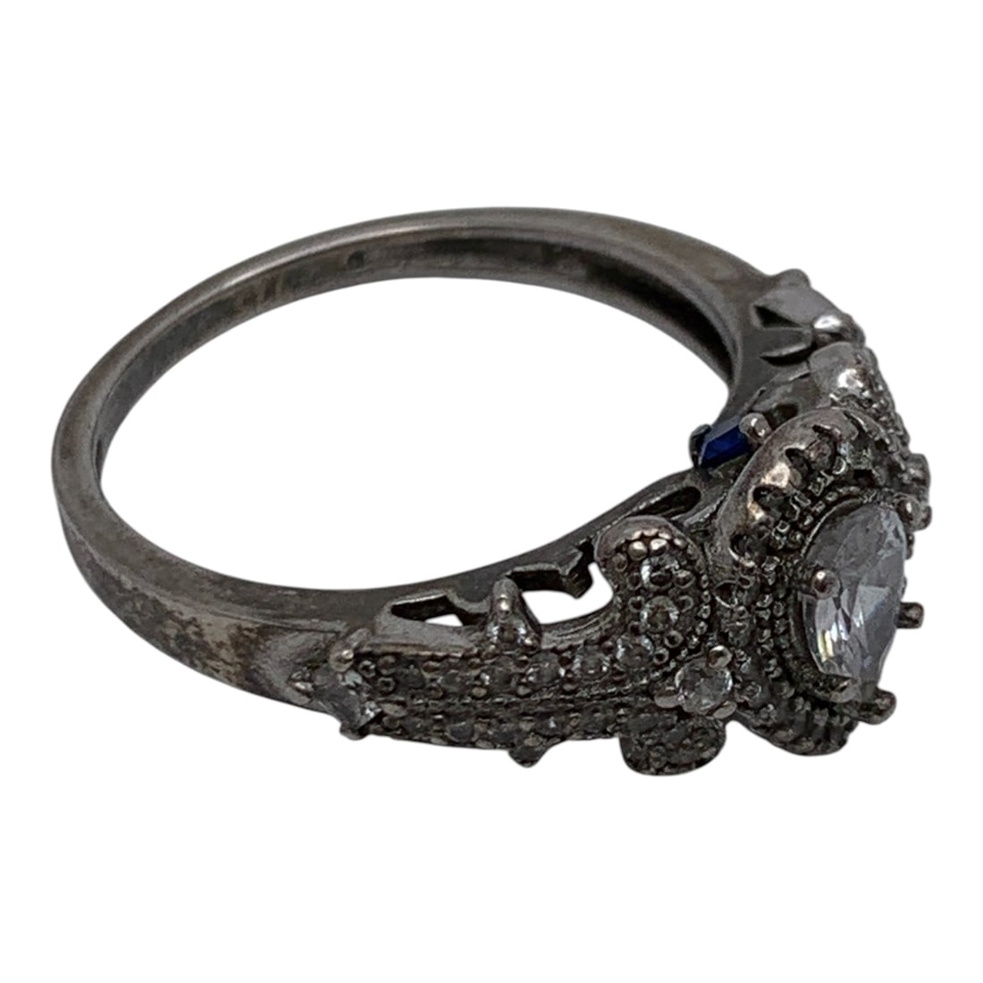 Sterling Silver Ring With Clear Stones - 4