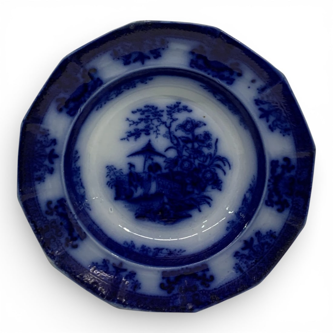 Davenport Flow Blue Plate: Embossed Mark On Bottom: Davenport. 10.5" Diameter. Some Wear On Rim.