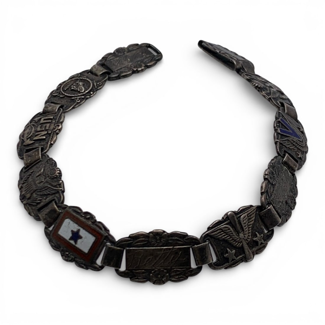 Sterling Silver Enameled Military Bracelet: Marked Sterling - 7 5/8" Long - 15.5 Grams