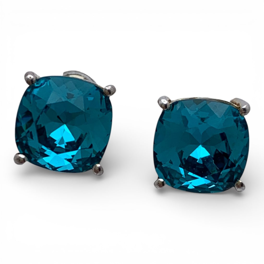 Pair Of Sterling Silver & Blue Stone Earrings: Marked 925 - 3/8" Long - 3.5 Grams