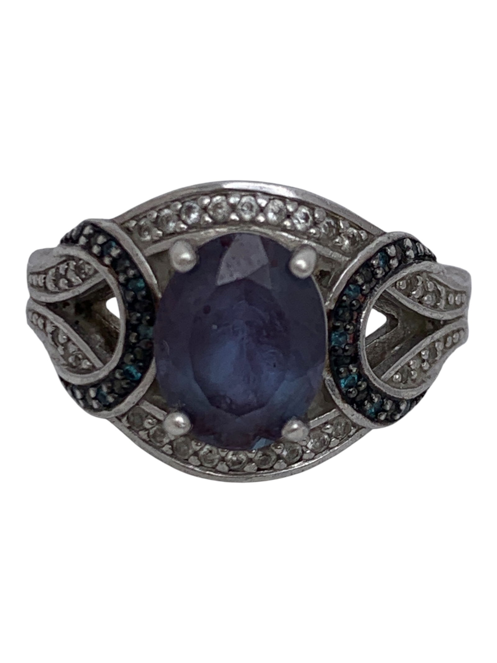Sterling Silver Ring With Blue & Clear Stones: Marked 925 - Size 7 - 4.2 Grams