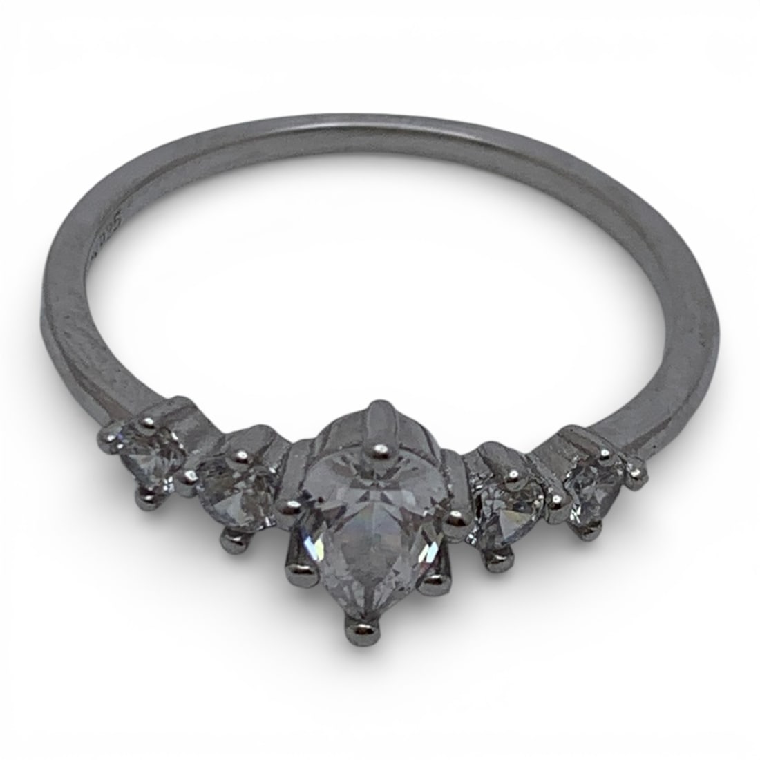 Sterling Silver Ring With Clear Stones - 20