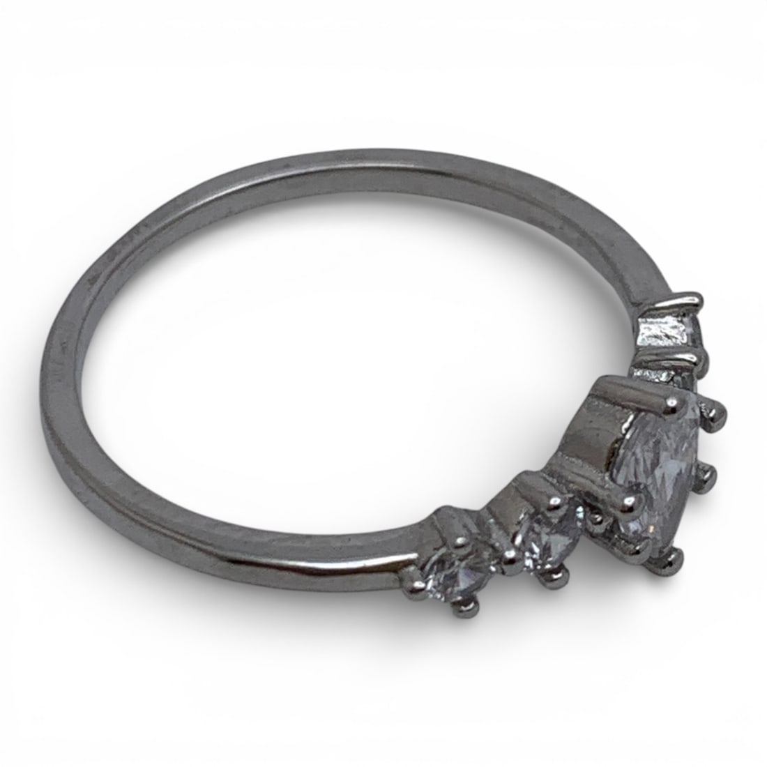 Sterling Silver Ring With Clear Stones - 9