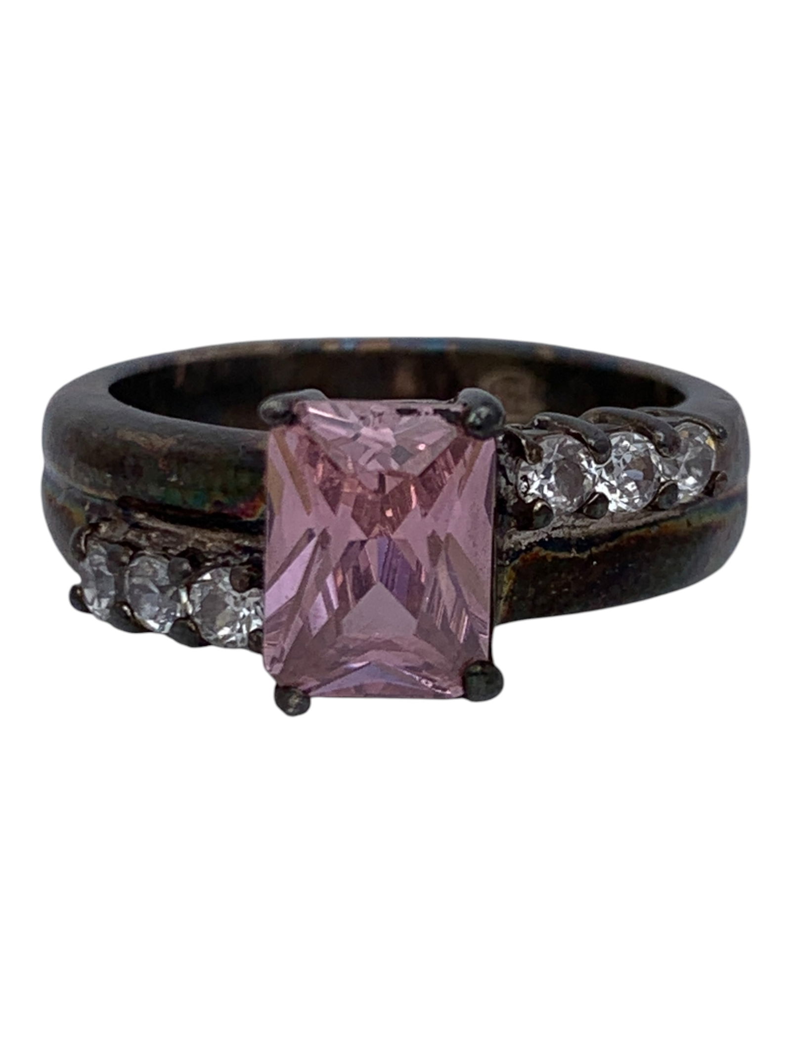 Sterling Silver Ring With Pink & Clear Stones: Marked 925 - Size 7 - 5.3 Grams