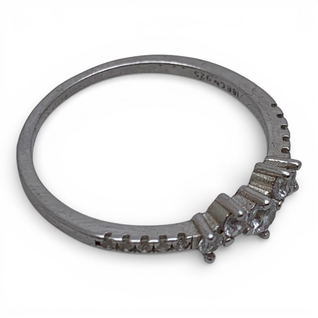 Sterling Silver Ring With Clear Stones - 19