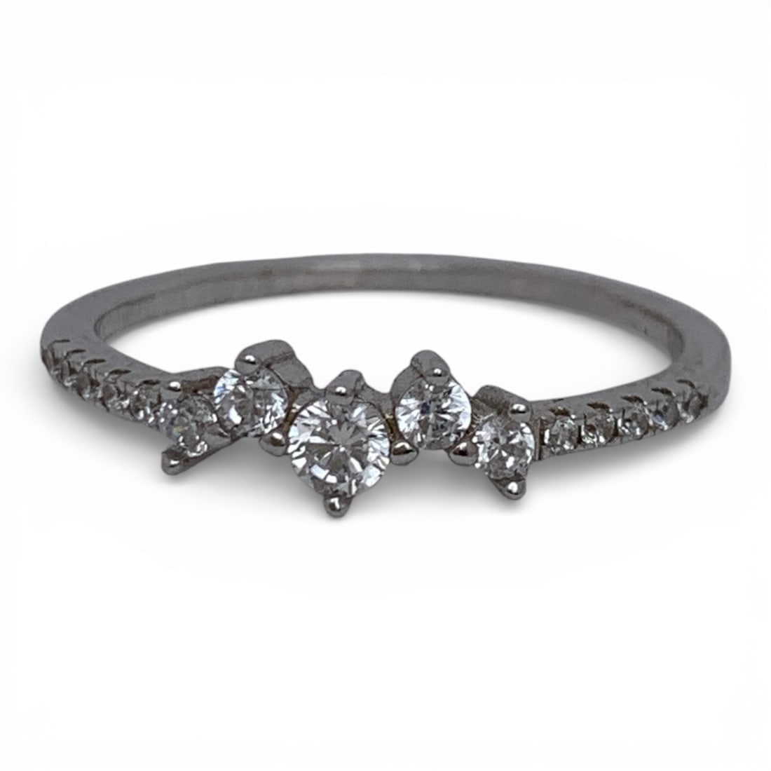 Sterling Silver Ring With Clear Stones - 6