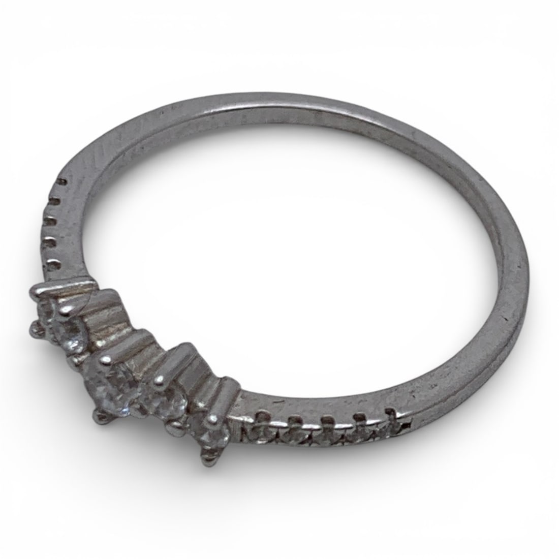 Sterling Silver Ring With Clear Stones - 8