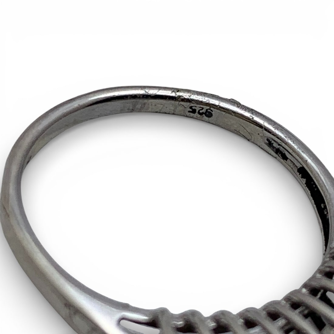 Sterling Silver Ring With Clear Stones - 6