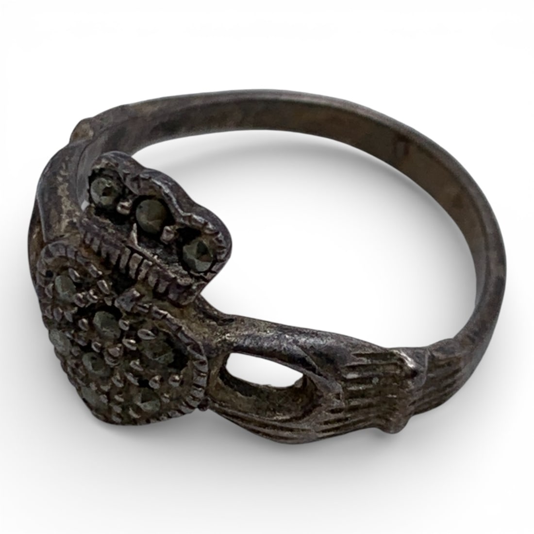 Silver Claddagh Ring With Marcasite Stones - 18