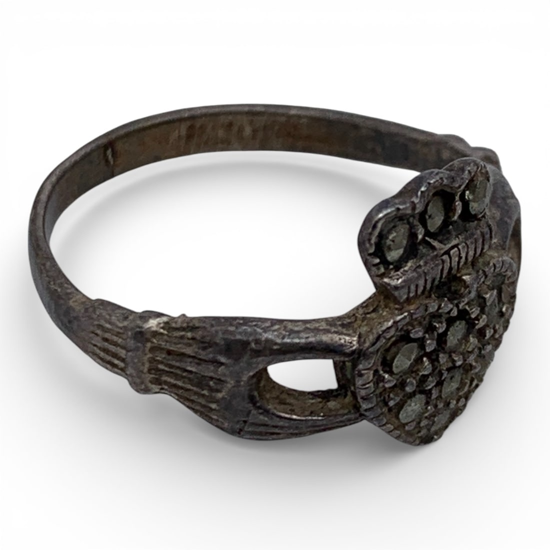 Silver Claddagh Ring With Marcasite Stones - 19