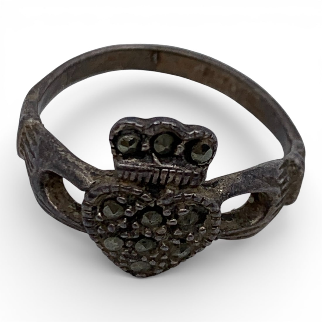 Silver Claddagh Ring With Marcasite Stones - 20