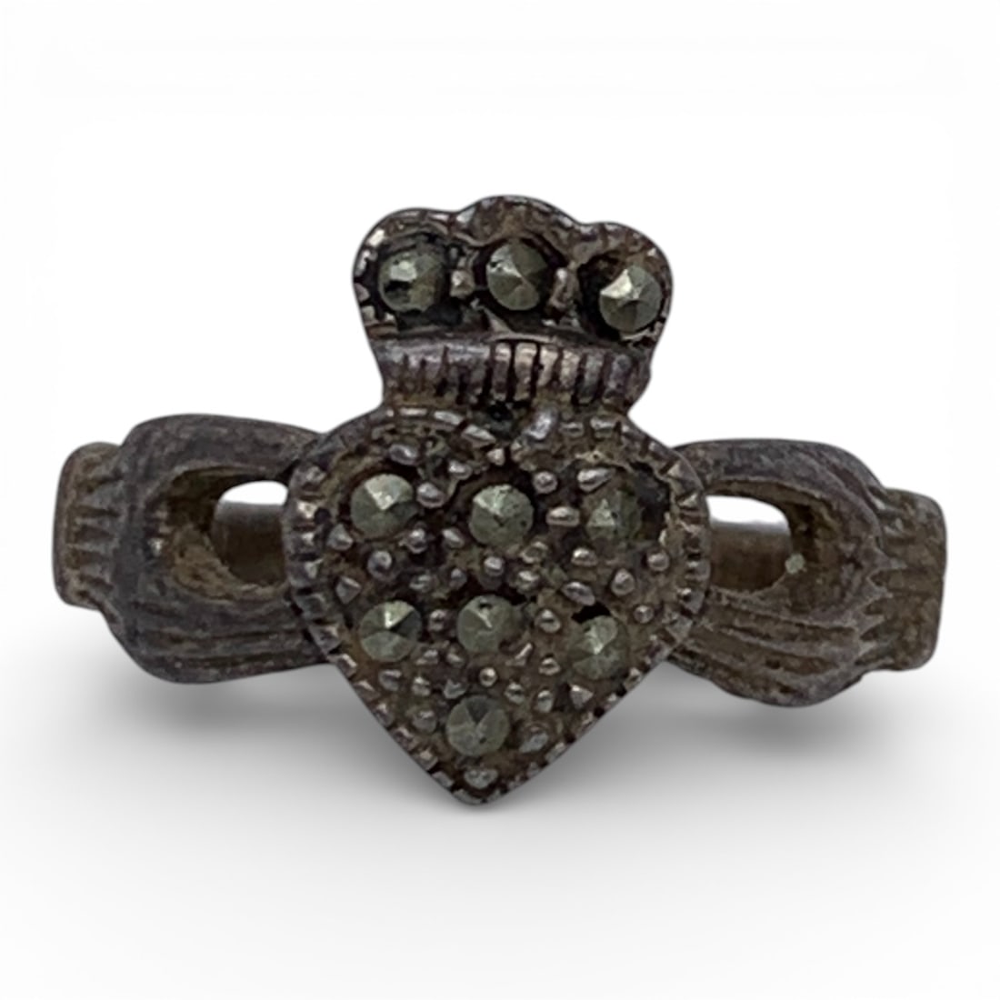 Silver Claddagh Ring With Marcasite Stones - 6