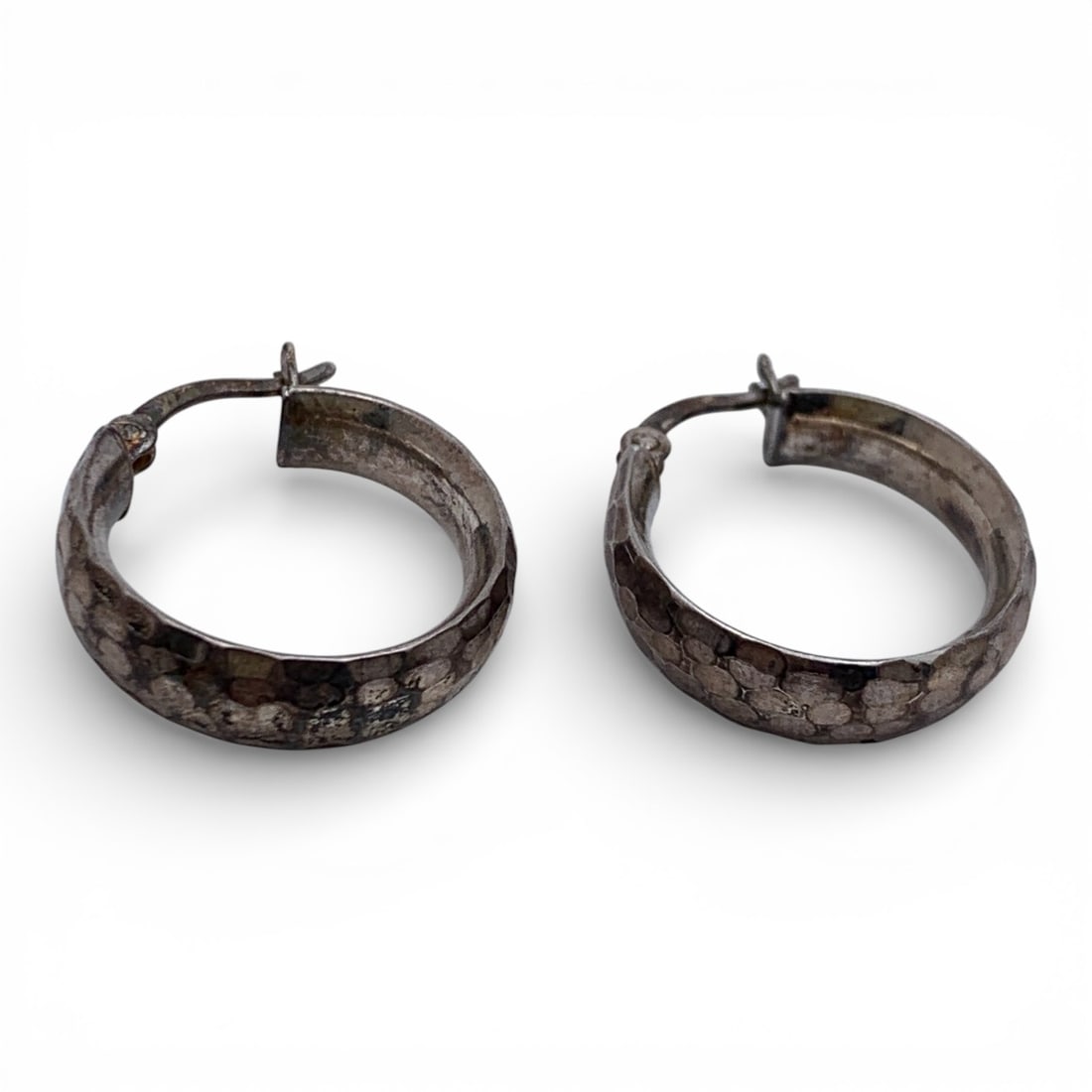 Pair Of Sterling Silver Hoop Earrings: Marked 925 - 3/4" Long - 2.3 Grams