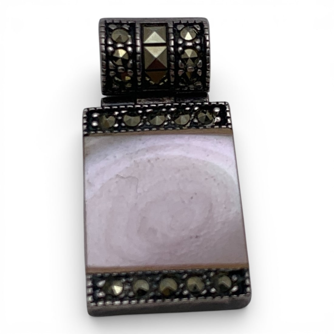 Sterling Marcasite & Pink Stone Pendant: Marked 925 - 1" Long - 6.2 Grams