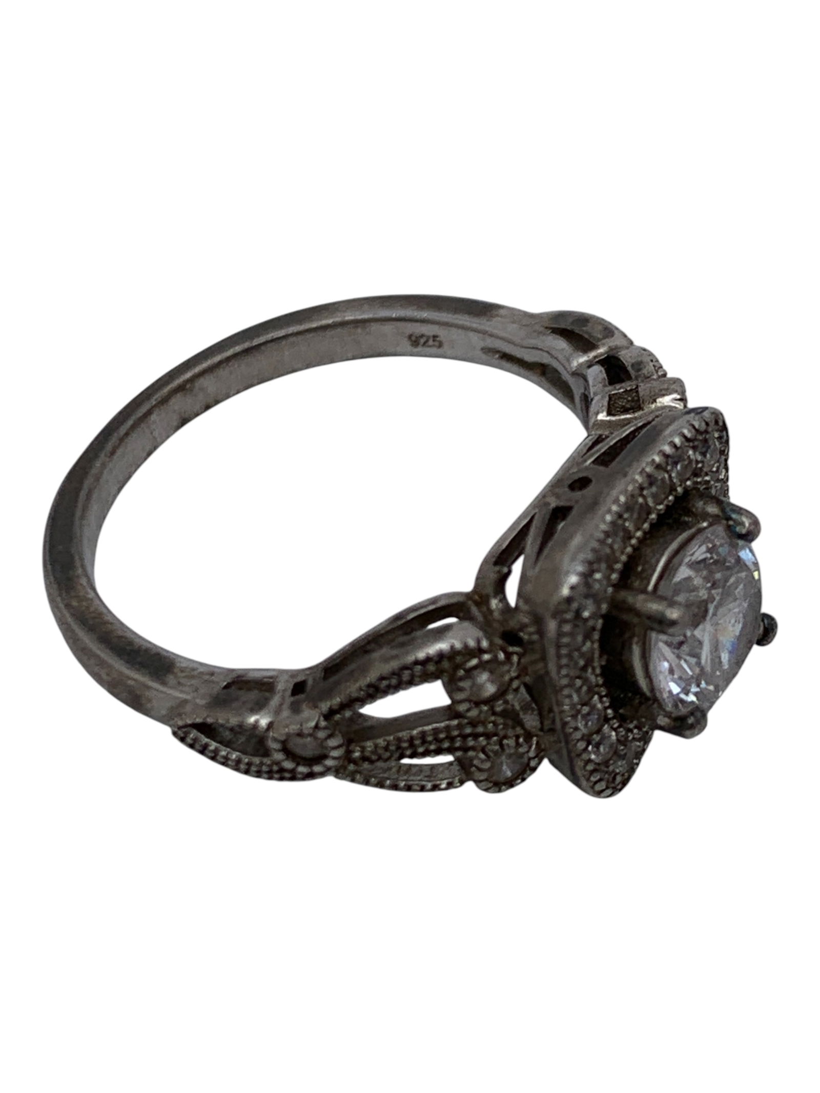 Sterling Silver Ring With Clear Stones - 4