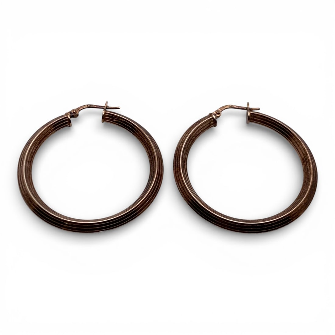 Pair Of Sterling Bronze Tone Hoop Earrings: Marked 925 - 1 1/2" Long - 4.2 Grams