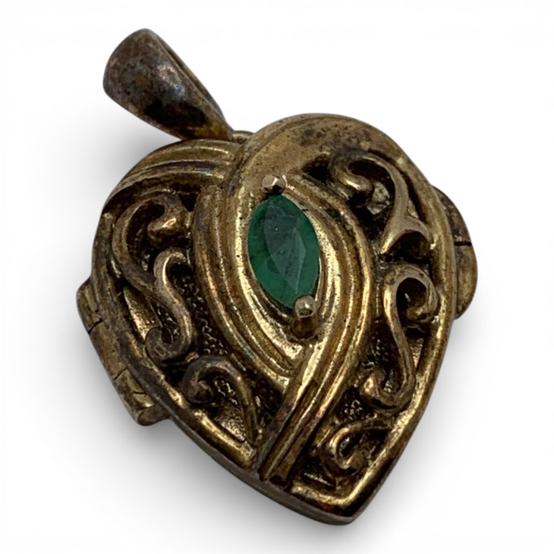 Sterling & Emerald Gold Tone Heart Locket (1 of 3)