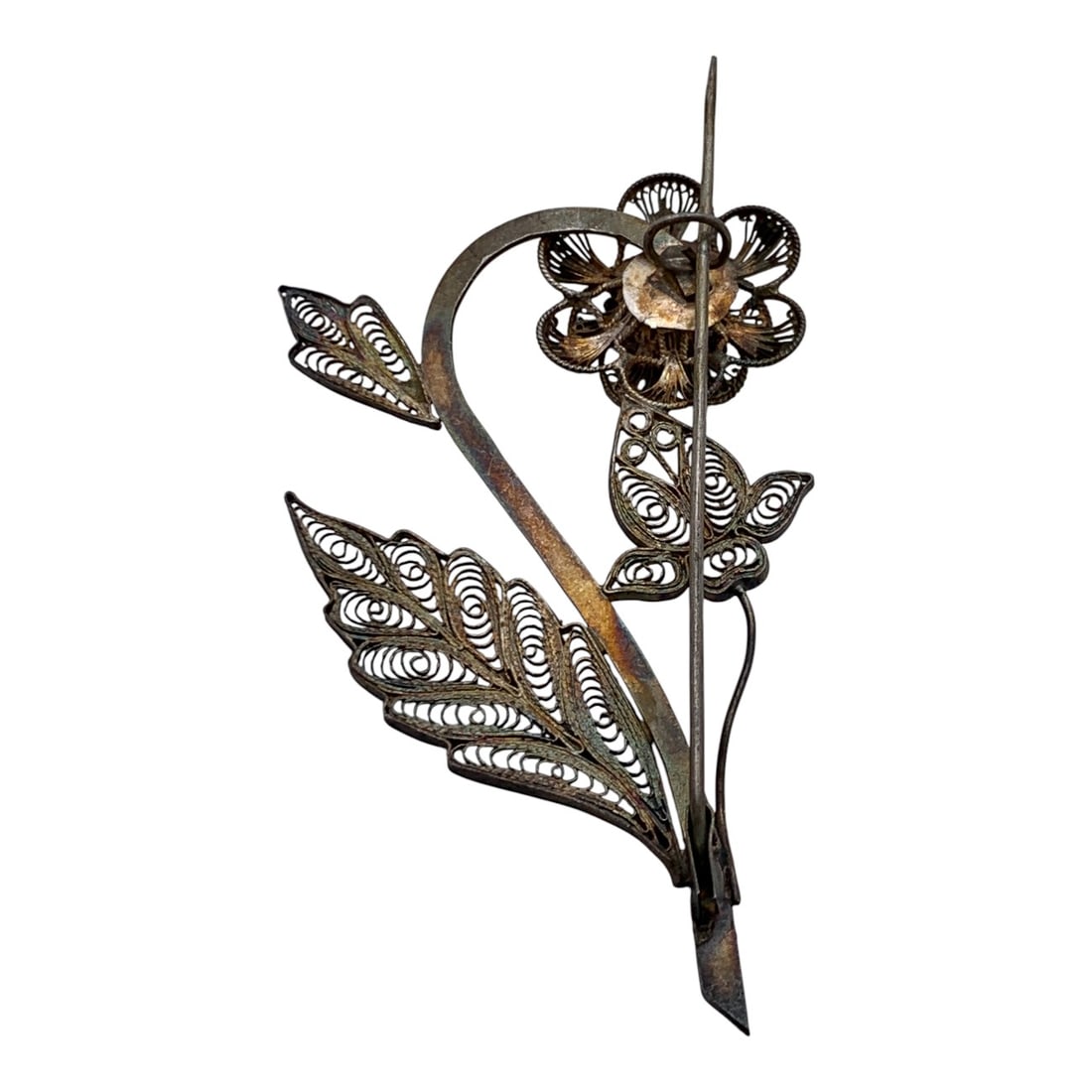 Silver Filigree Floral Pin - 2
