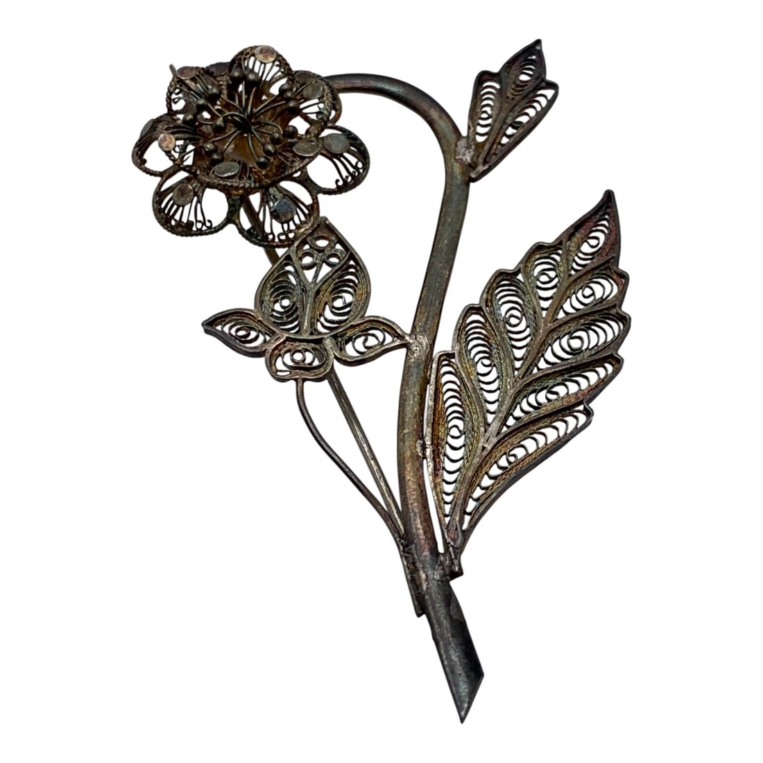 Silver Filigree Floral Pin - 3