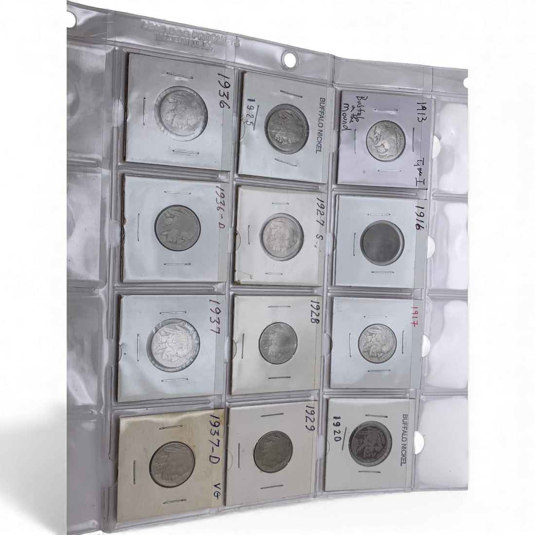 Sheet Of 12 Different Buffalo Nickels: See Photos