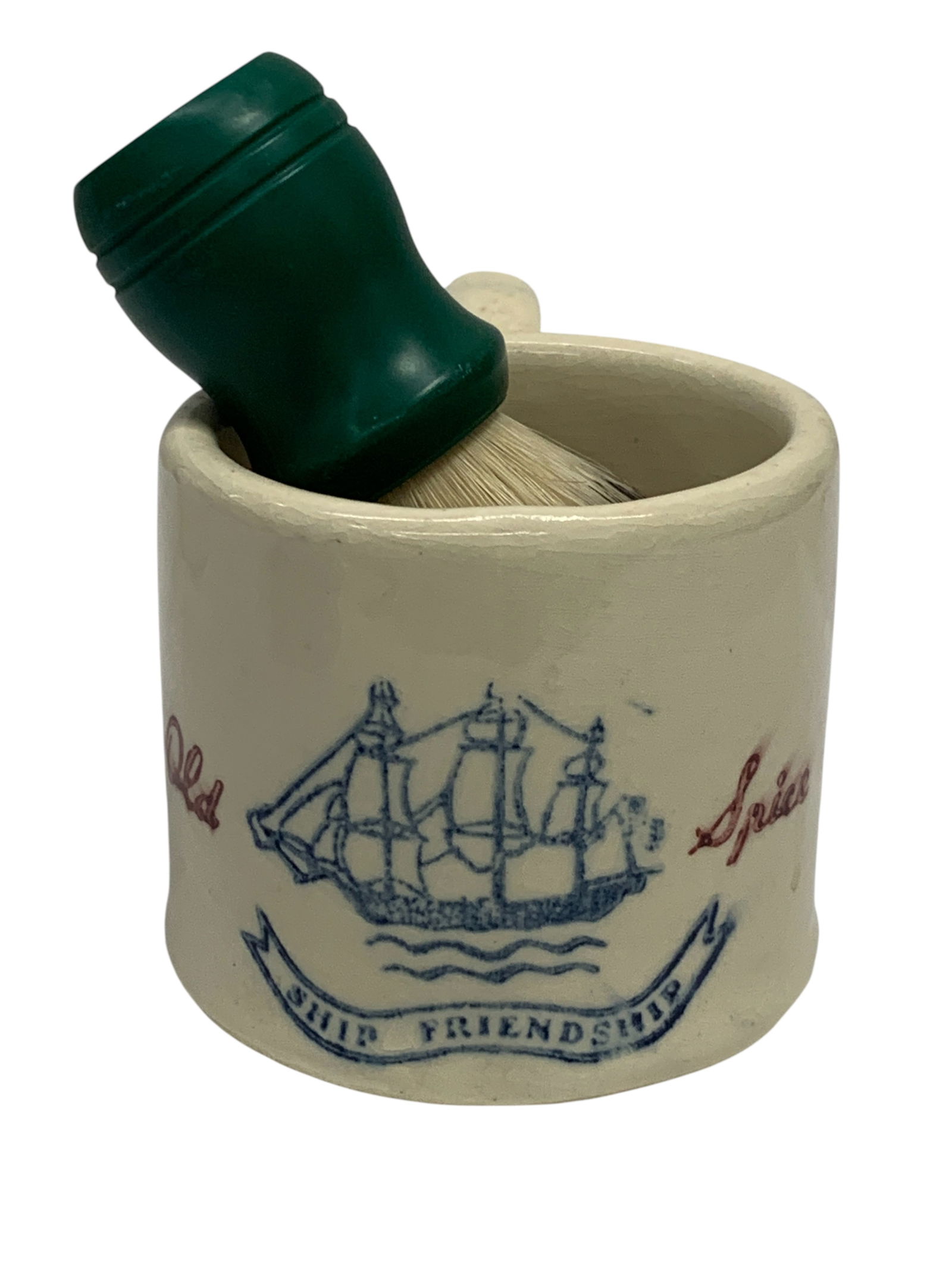 Vintage Old Spice Shaving Mug And Brush: Marked Old Spice - 2 7/8" Tall