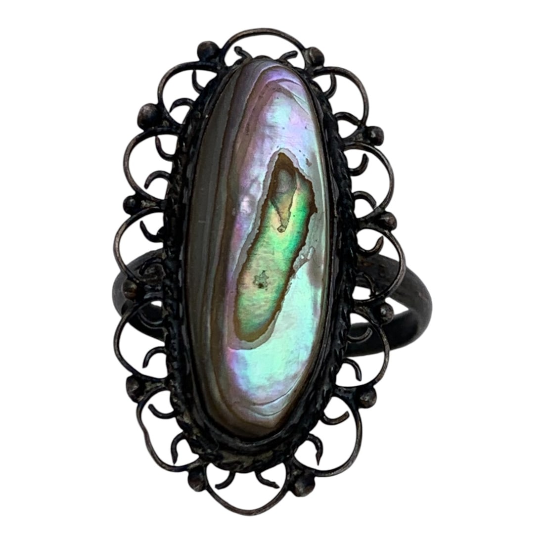 Silver & Abalone Ring: Tests Silver - Size 7.5 - 3.1 Grams