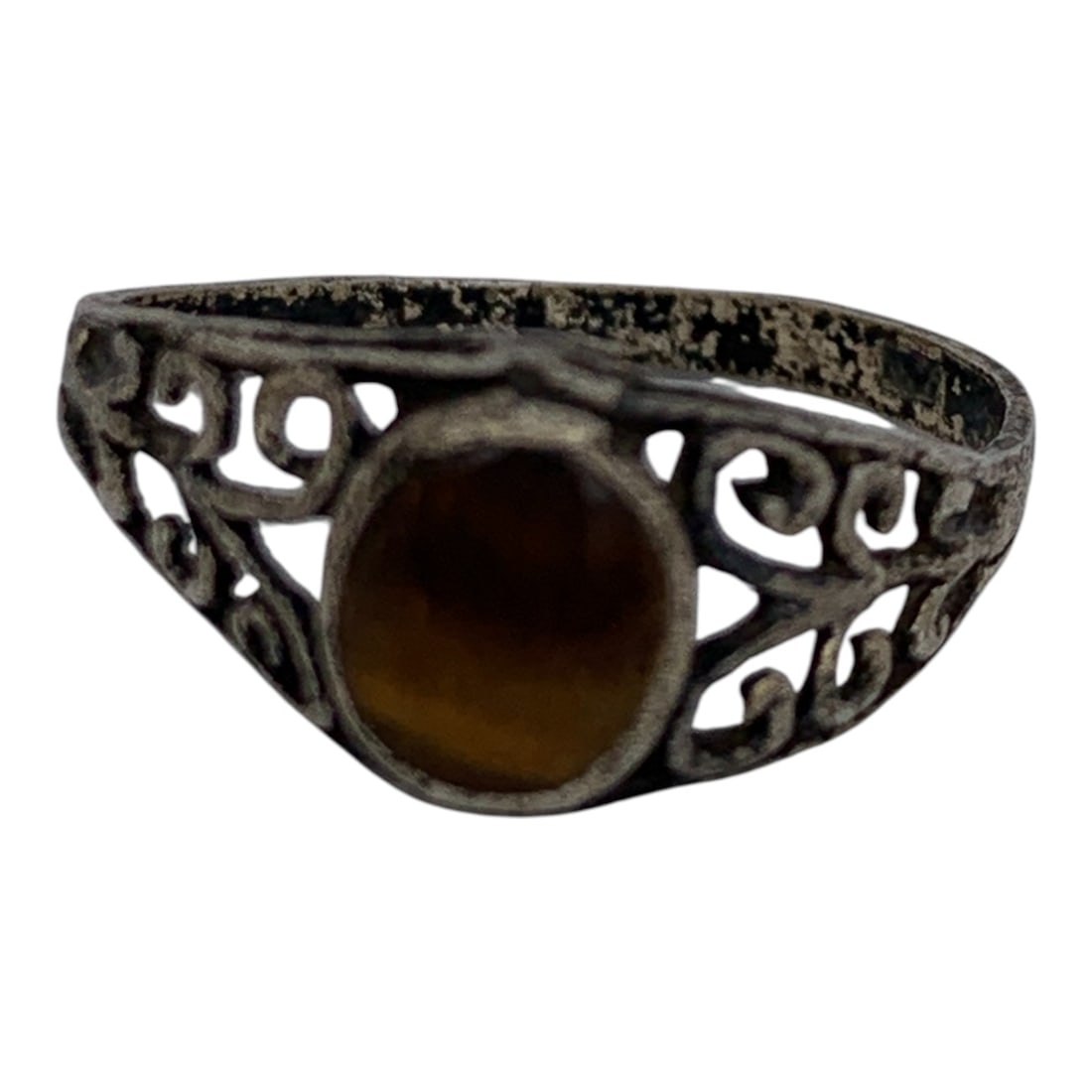 Silver & Tiger's Eye Ring: Tests Silver - Size 4.75 - 1.1 Grams