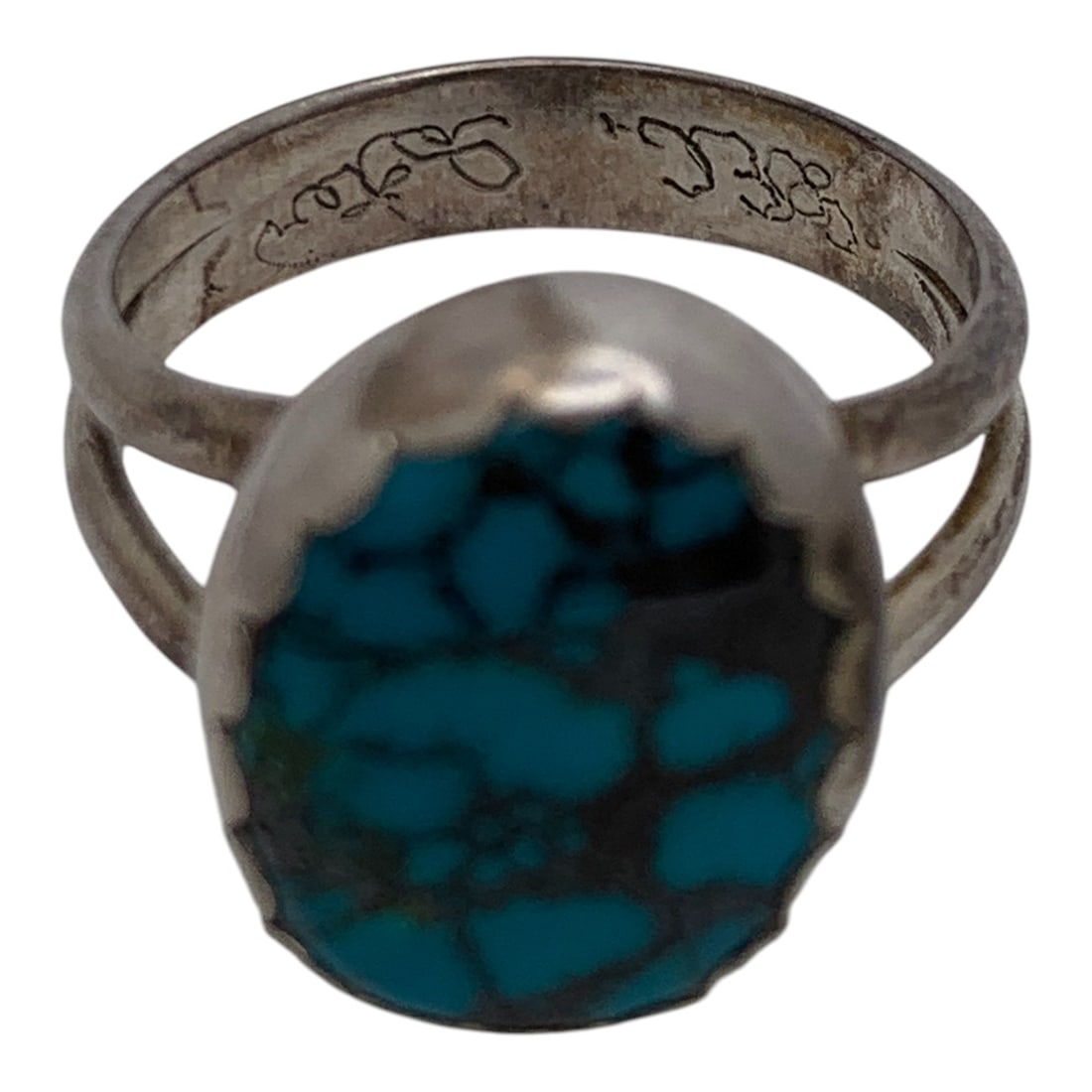 Silver Ring With Blue/black Stone - 5