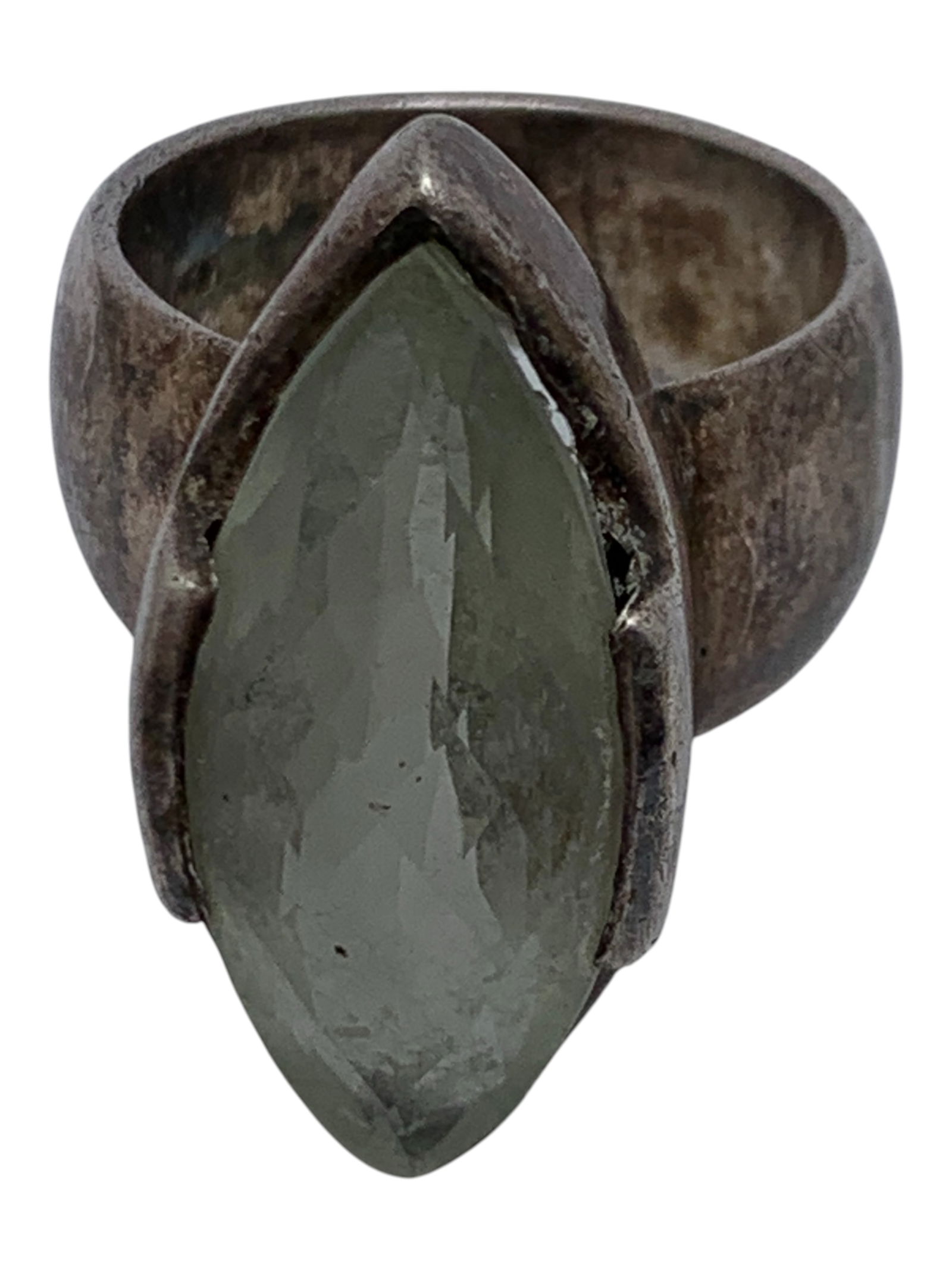 Sterling Silver Ring With Large Green Stones - 5
