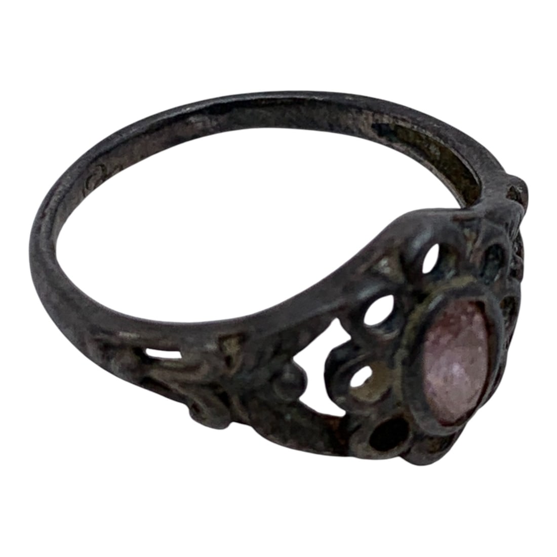 Silver & Pink Stone Ring - 4