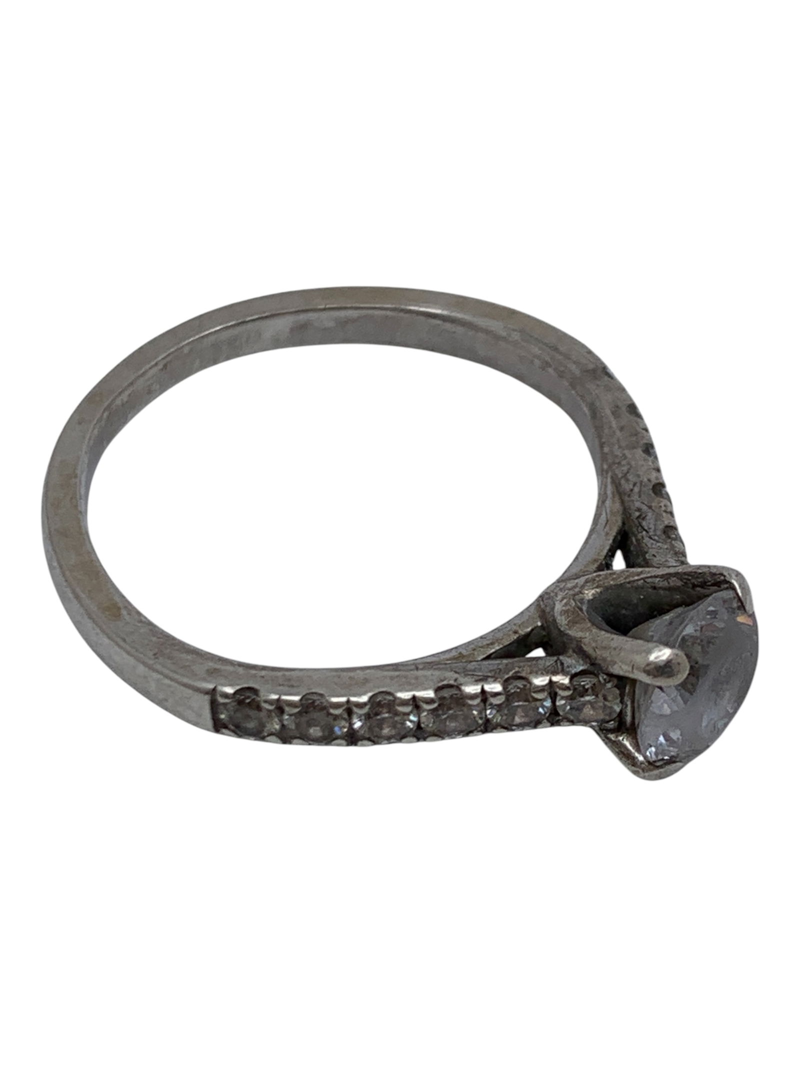 Sterling Silver Ring With Clear Stones - 4