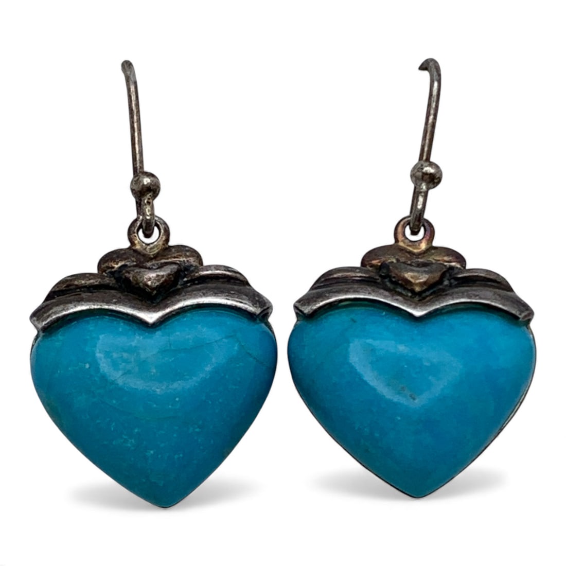 Pair Of Sterling Silver & Blue Stone Earrings: Marked 925 - 1 3/8" Long - 8.4 Grams