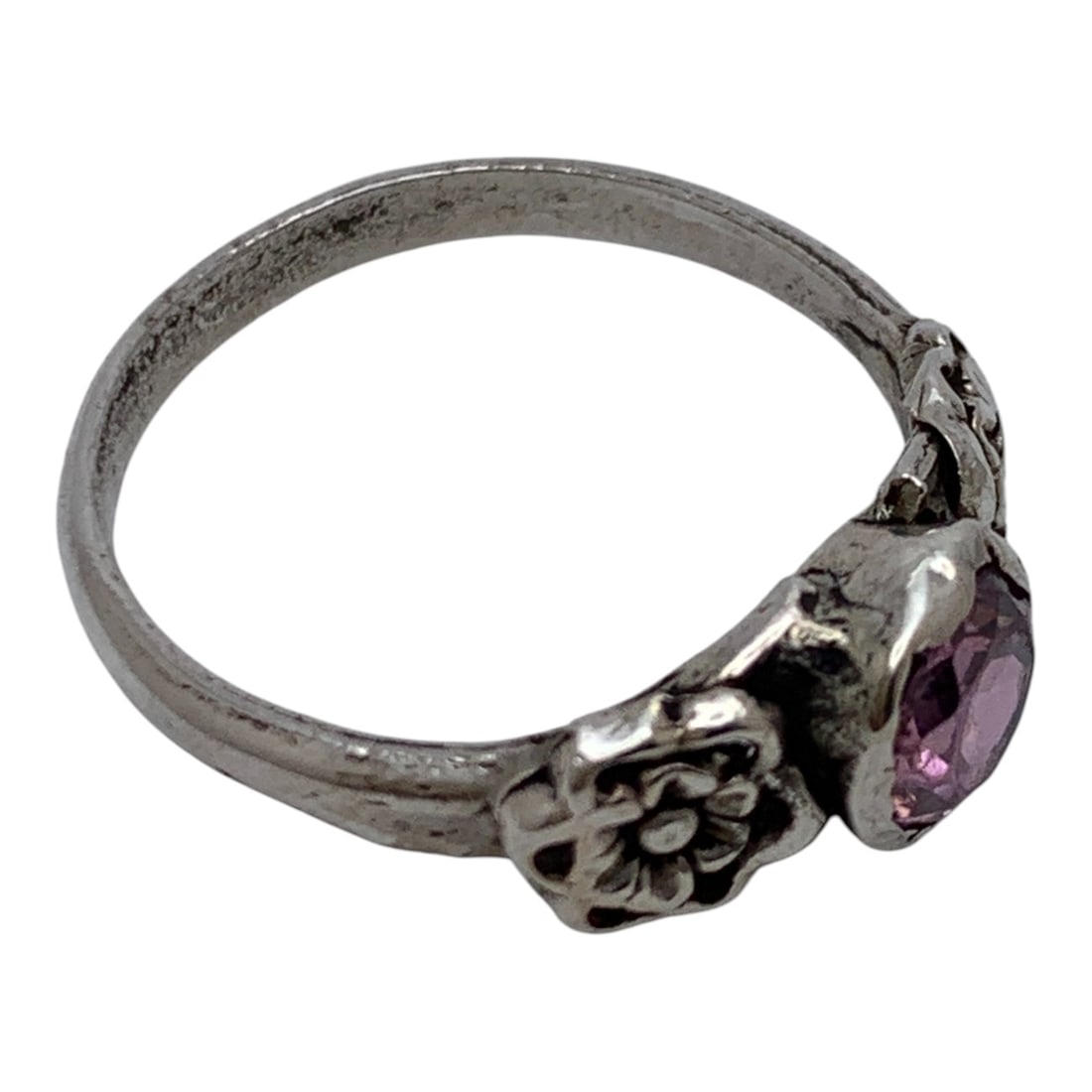 Silver & Pink Stone Ring - 4
