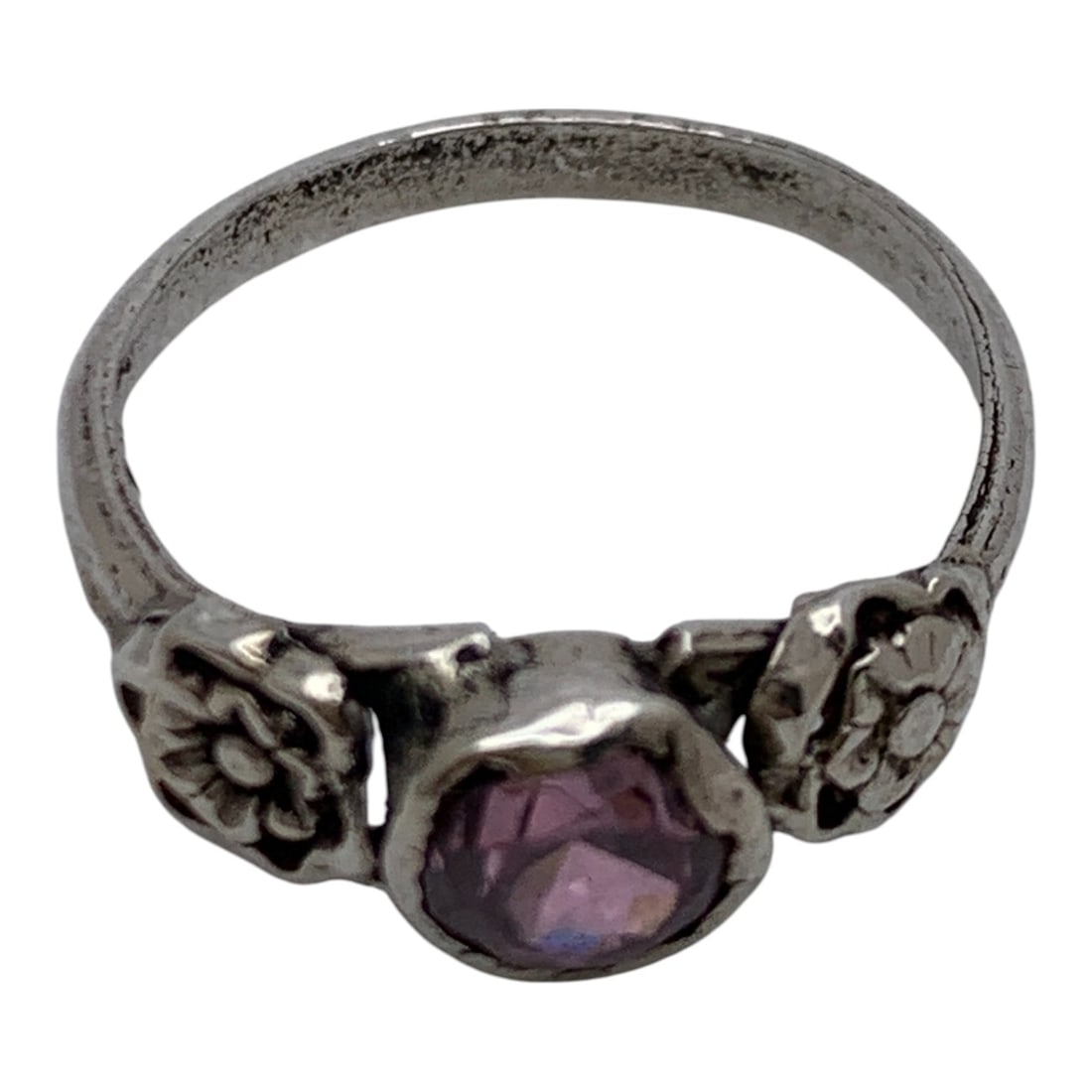 Silver & Pink Stone Ring - 5