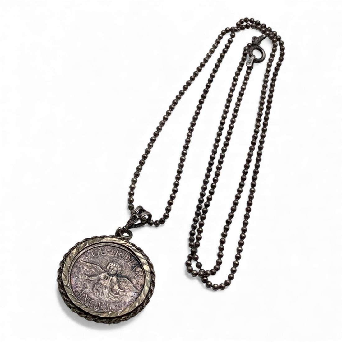 Sterling Silver Guardian Angel Pendant Necklace: Marked 925 - 23 3/4" Long - 11.8 Grams