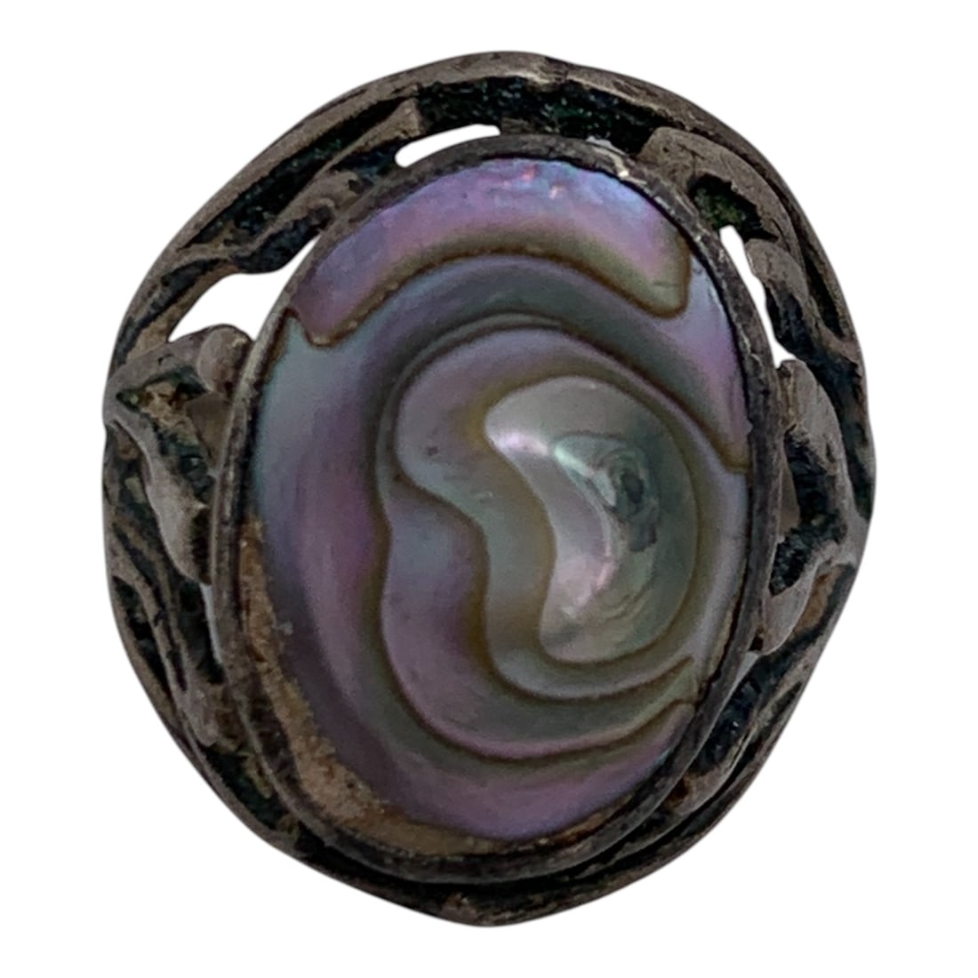 Silver & Abalone Ring: Tests Silver - Size 3 - 2.7 Grams