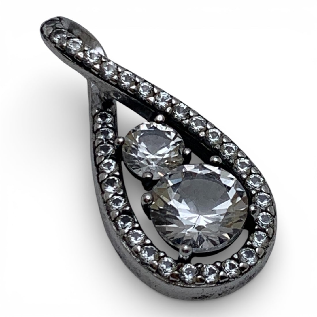 Sterling Silver Pendant With Clear Stones: Marked 925 - 7/8" Long - 1.7 Grams