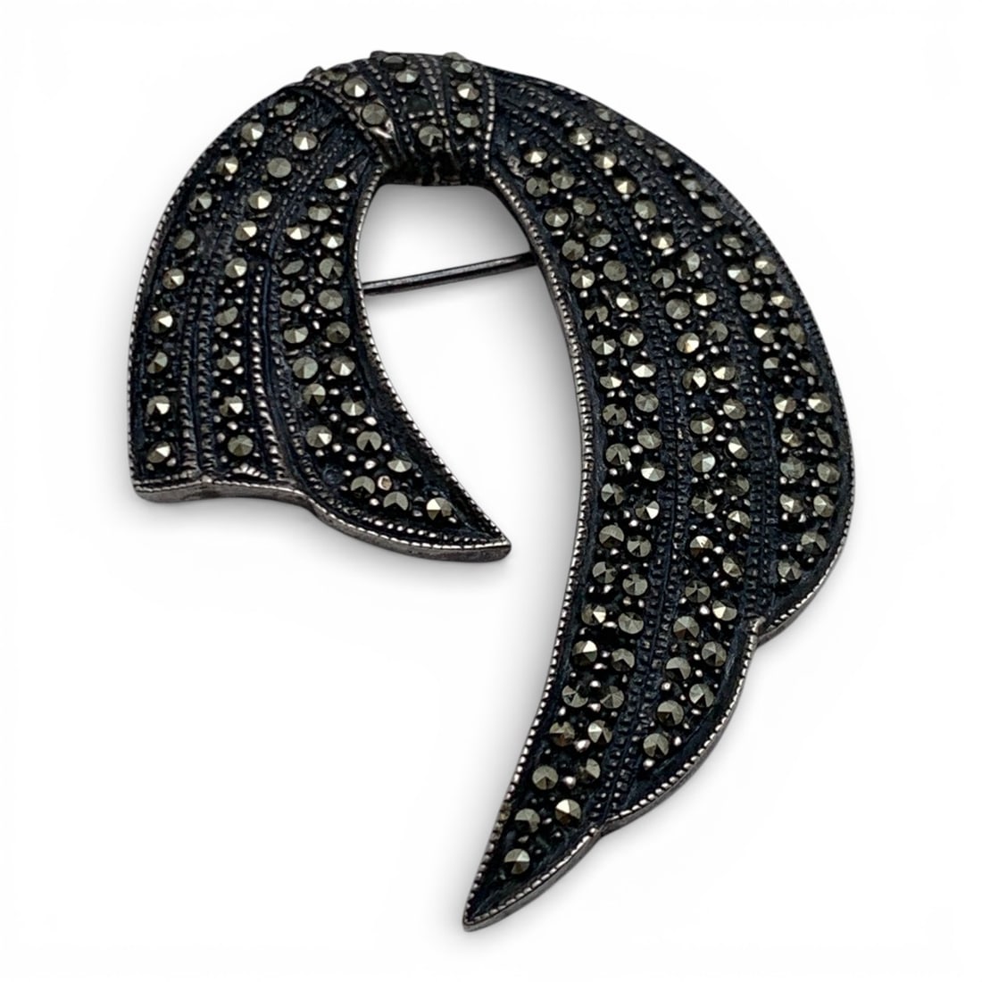 Sterling Silver & Marcasite Pin: Marked 925 - 2 1/8" Long - 12.5 Grams