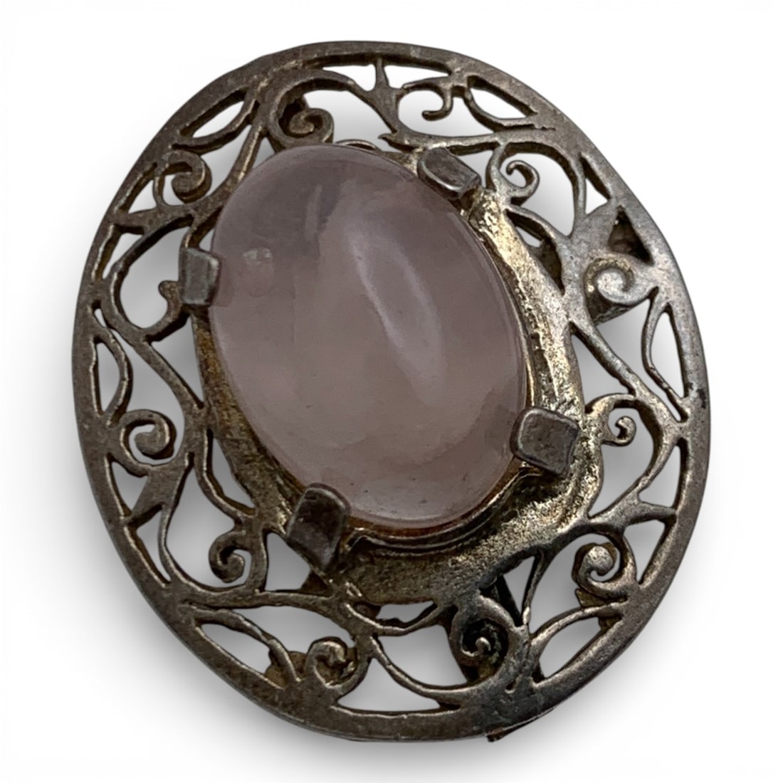 Silver & Pink Stone Pendant: Tests Silver - 1" Long - 5.4 Grams