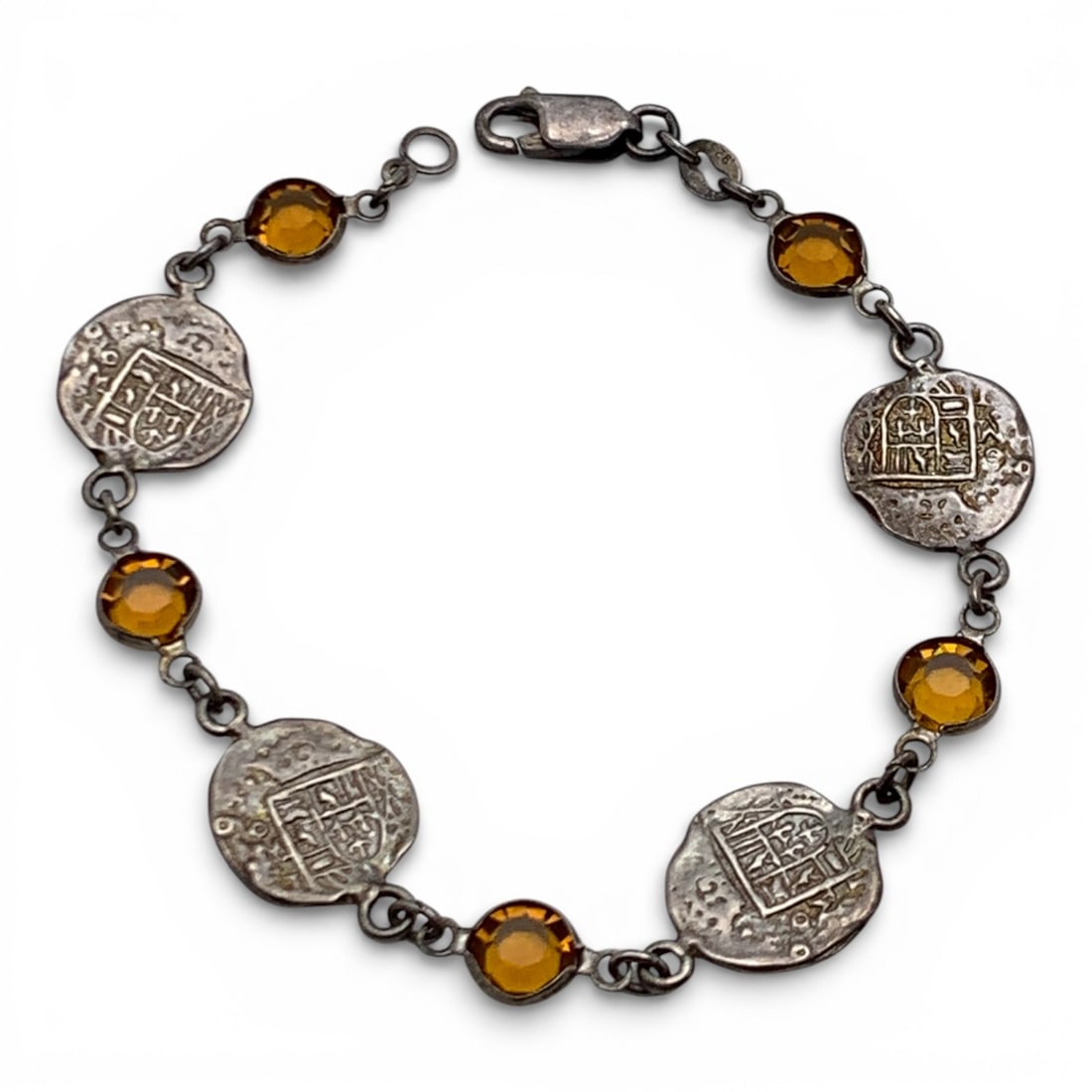 Sterling Silver Bracelet With Orange Stones: Marked 925 - 7 1/8" Long - 7.0 Grams