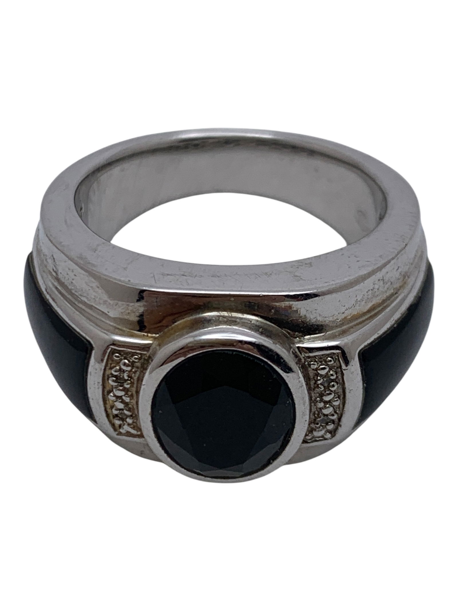 Sterling Silver Ring With Black Stones - 5