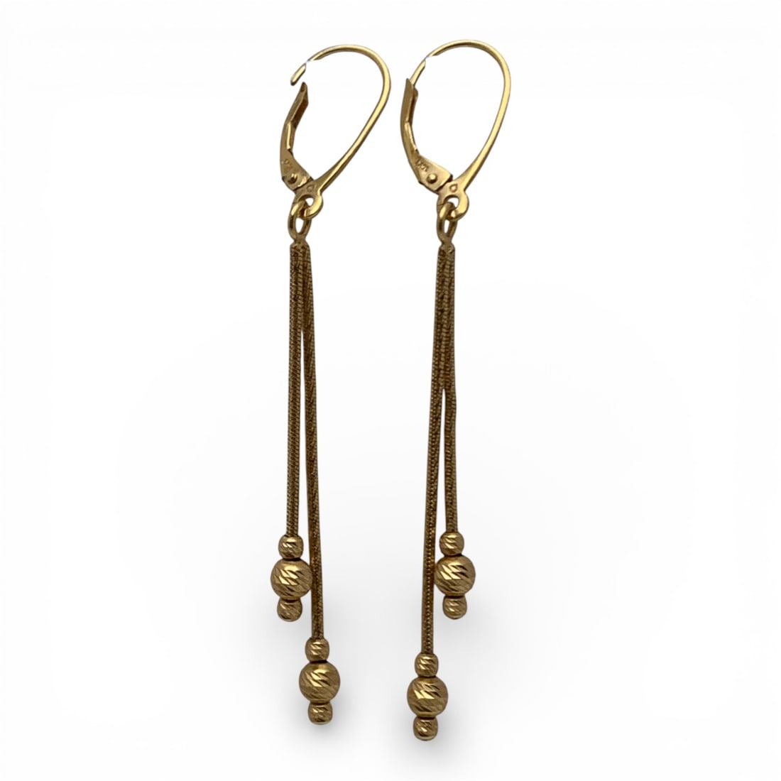 Pair Of 14k Yellow Gold Earrings: Marked 14k - 2 5/8" Long - 1.9 DwtGemstones Tested With Presidium Gem Tester Il - Berners Does Not Guarantee Authenticity Of Gemstones