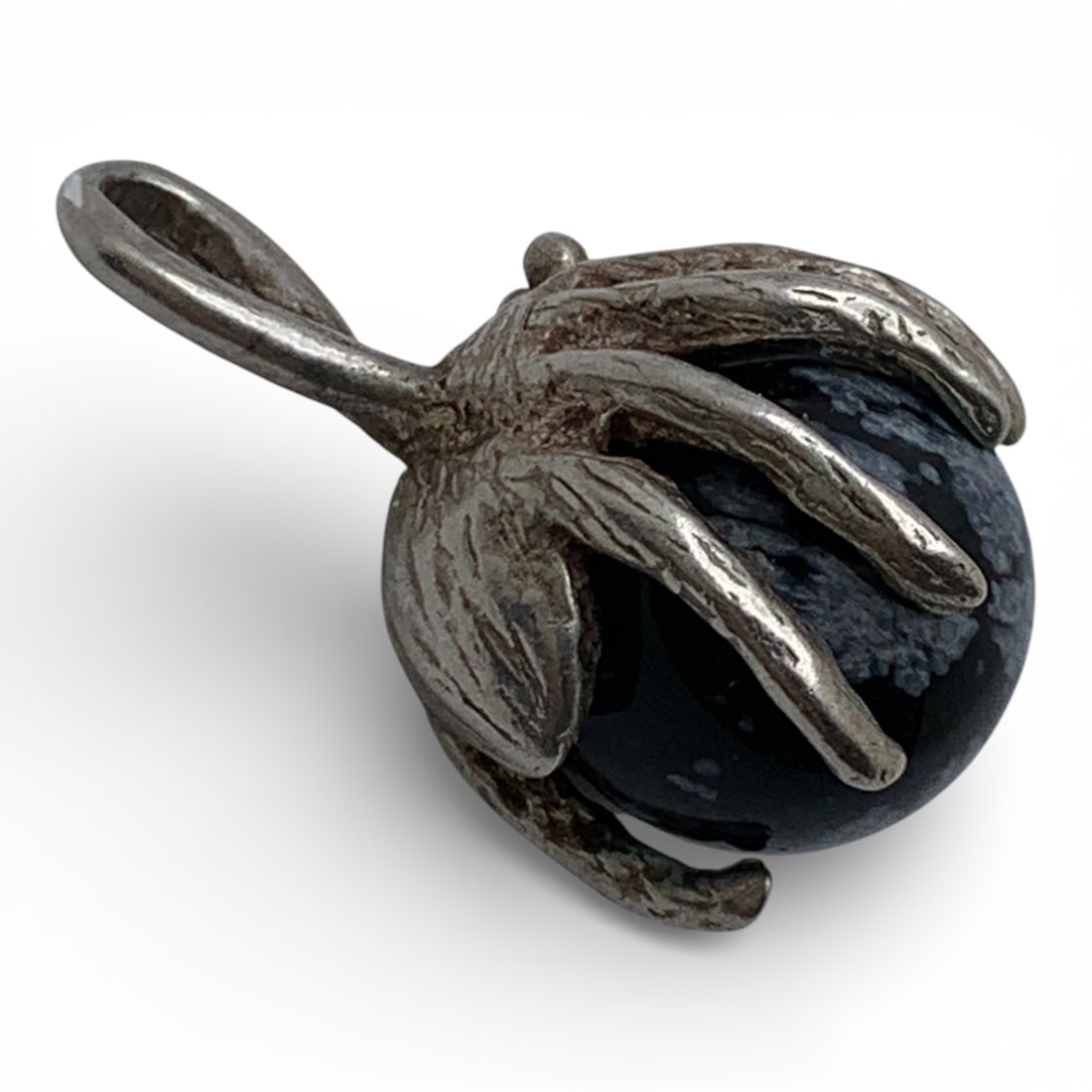 Silver Spider Pendant With Art Glass Stone: Tests Silver - 7/8" Long - 6.4 Grams